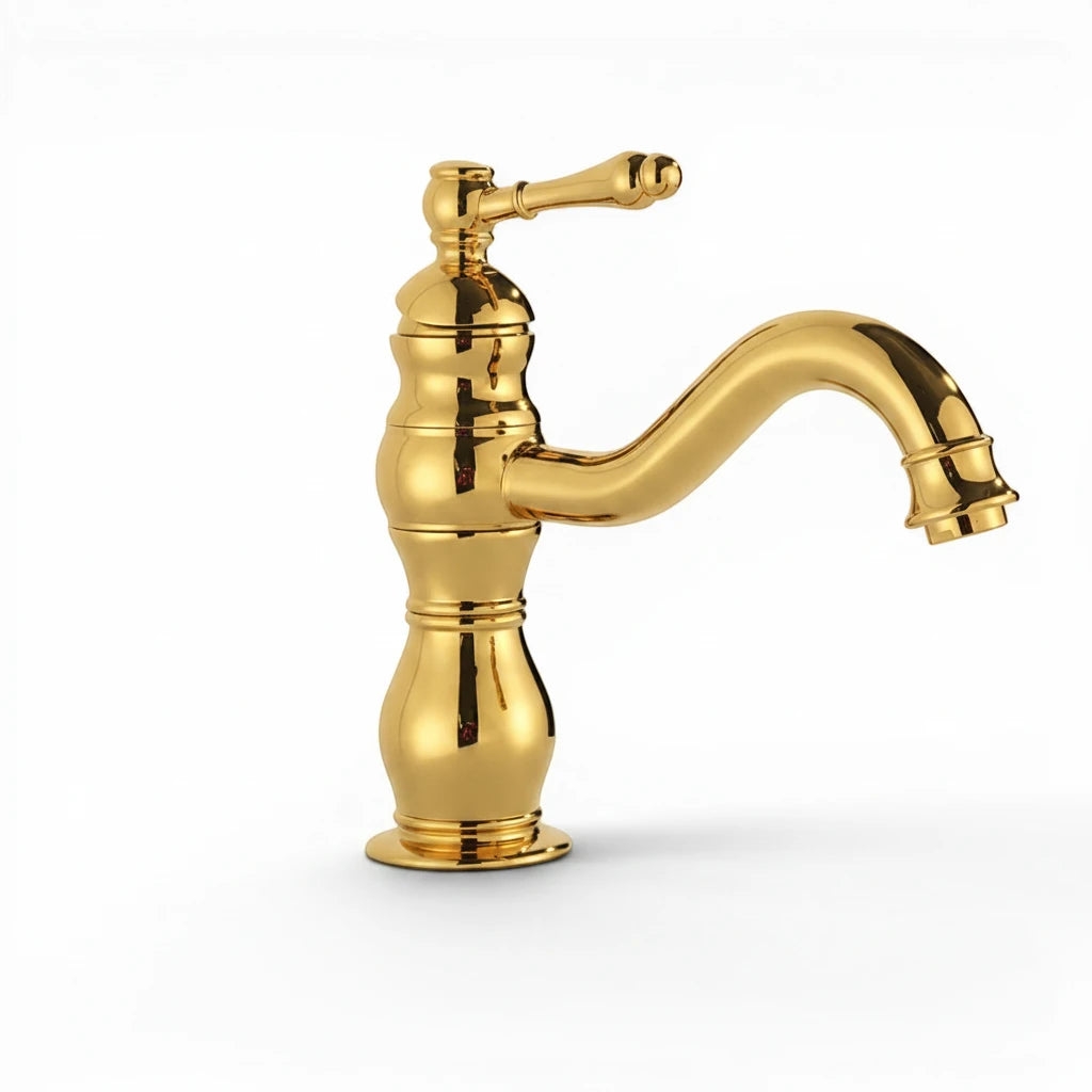 Robinet salle de bain lavabo vintage mitigeur rétro - Doré - Laiton