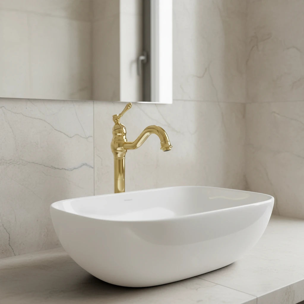 Robinet salle de bain lavabo vintage mitigeur rétro - Doré - Laiton