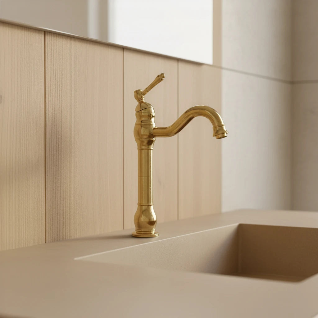 Robinet salle de bain lavabo vintage mitigeur rétro - Doré - Laiton