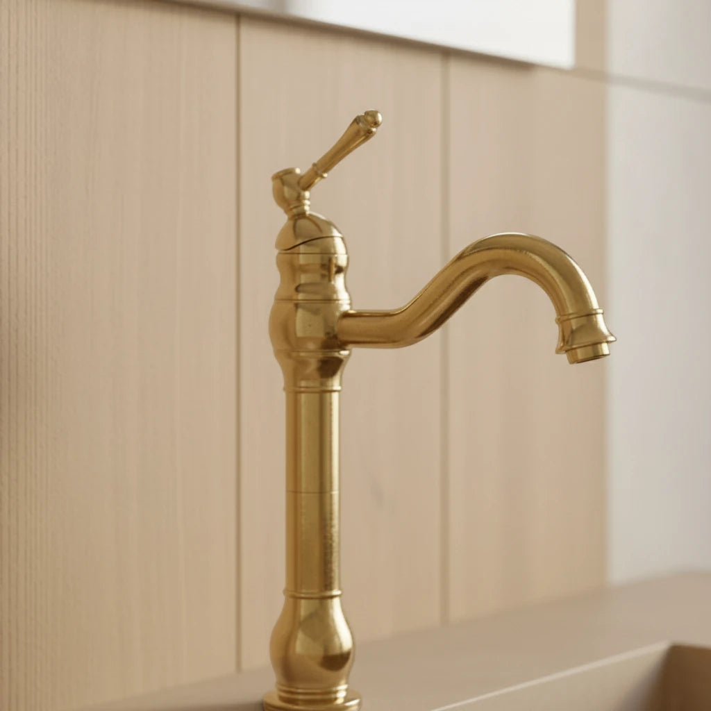 Robinet salle de bain lavabo vintage mitigeur rétro - Doré - Laiton