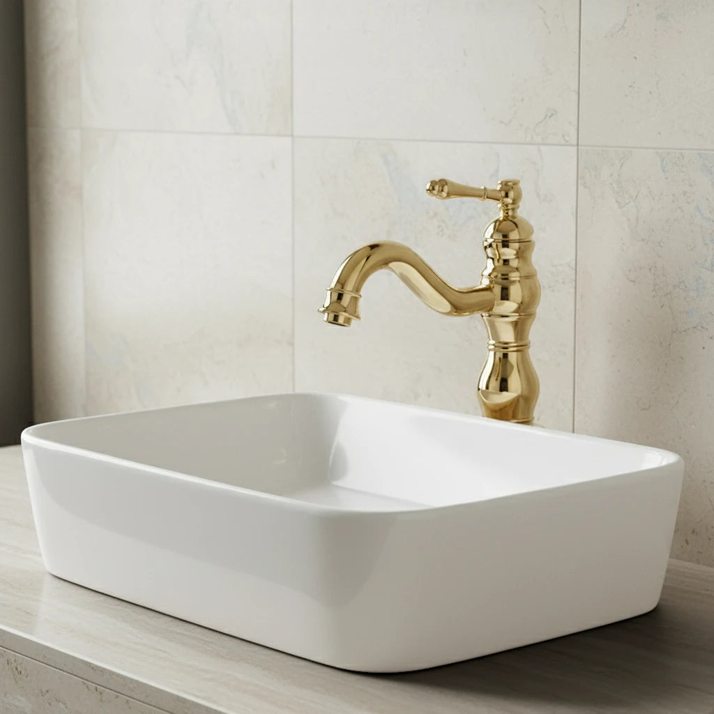 Robinet salle de bain lavabo vintage mitigeur rétro - Doré - Laiton
