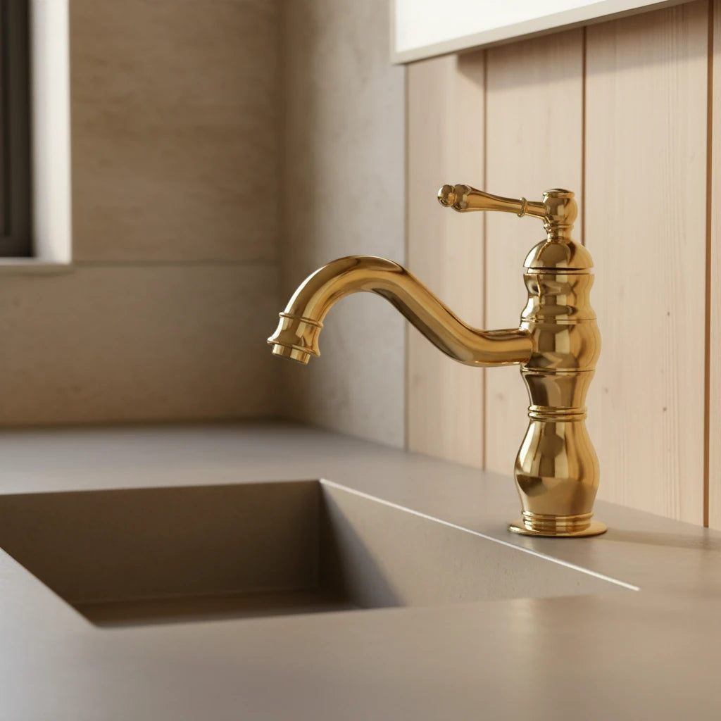 Robinet salle de bain lavabo vintage mitigeur rétro - Doré - Laiton