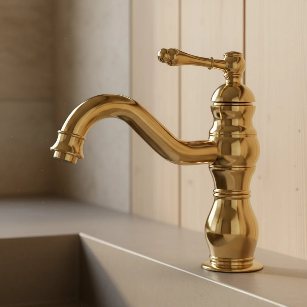 Robinet salle de bain lavabo vintage mitigeur rétro - Doré - Laiton