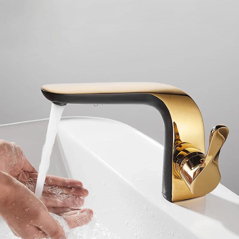 Robinet lavabo salle de bain moderne bicolore - Noir Doré - Laiton
