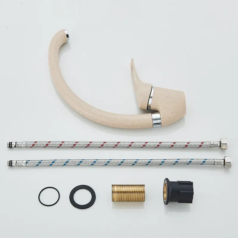 Robinet évier de cuisine arrondi mitigeur tacheté - Beige - Laiton