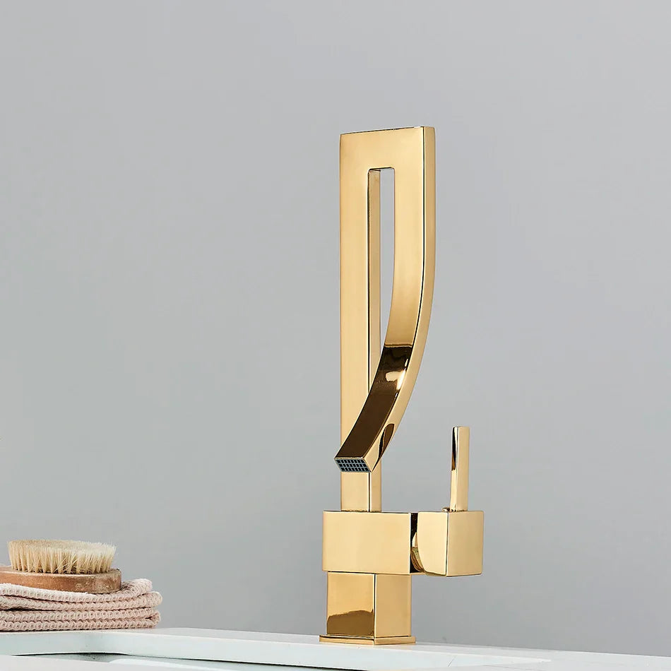 Robinet lavabo salle de bain haut design - Doré - Laiton