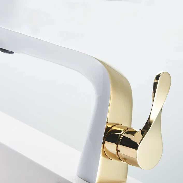Robinet lavabo salle de bain moderne bicolore - Blanc Doré - Laiton