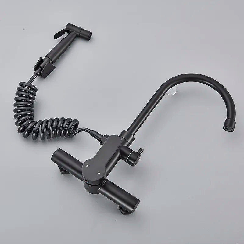 Robinet évier cuisine mural encastrable douchette pistolet flexible - Noir