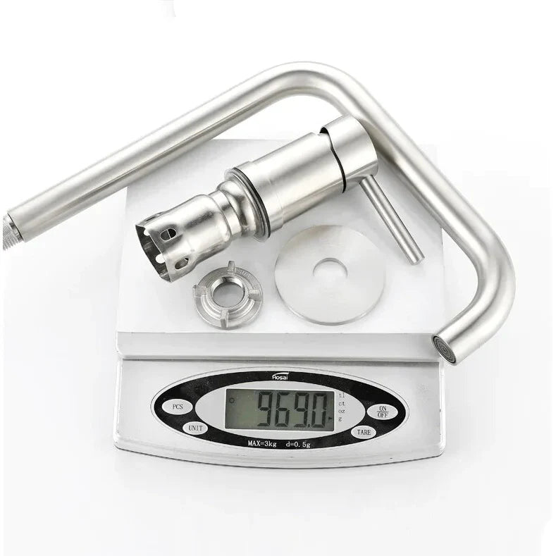 Robinet évier cuisine minimaliste mitigeur déporté à poignée - Argenté - Laiton