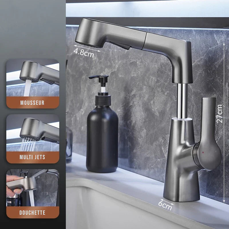 Robinet évier cuisine flexible douchette hauteur réglable - Argenté