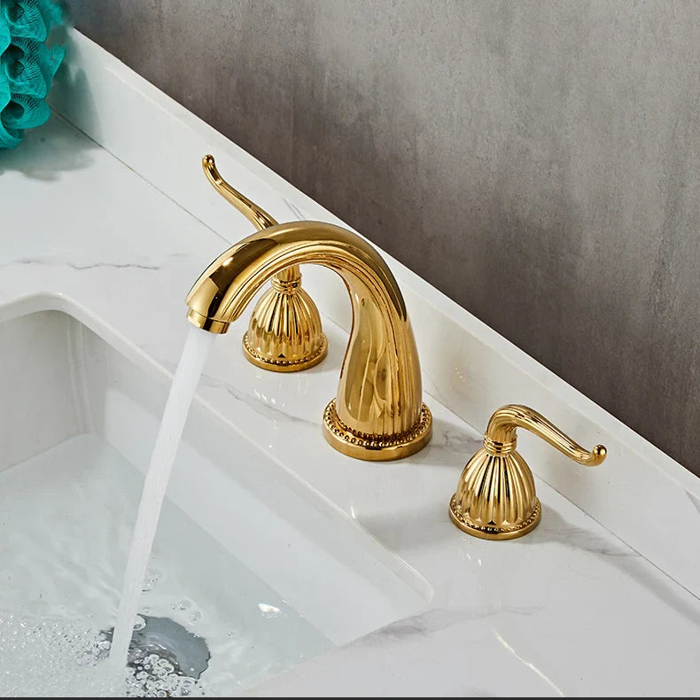 Robinet salle de bain rétro classique double poignées - Doré - Laiton