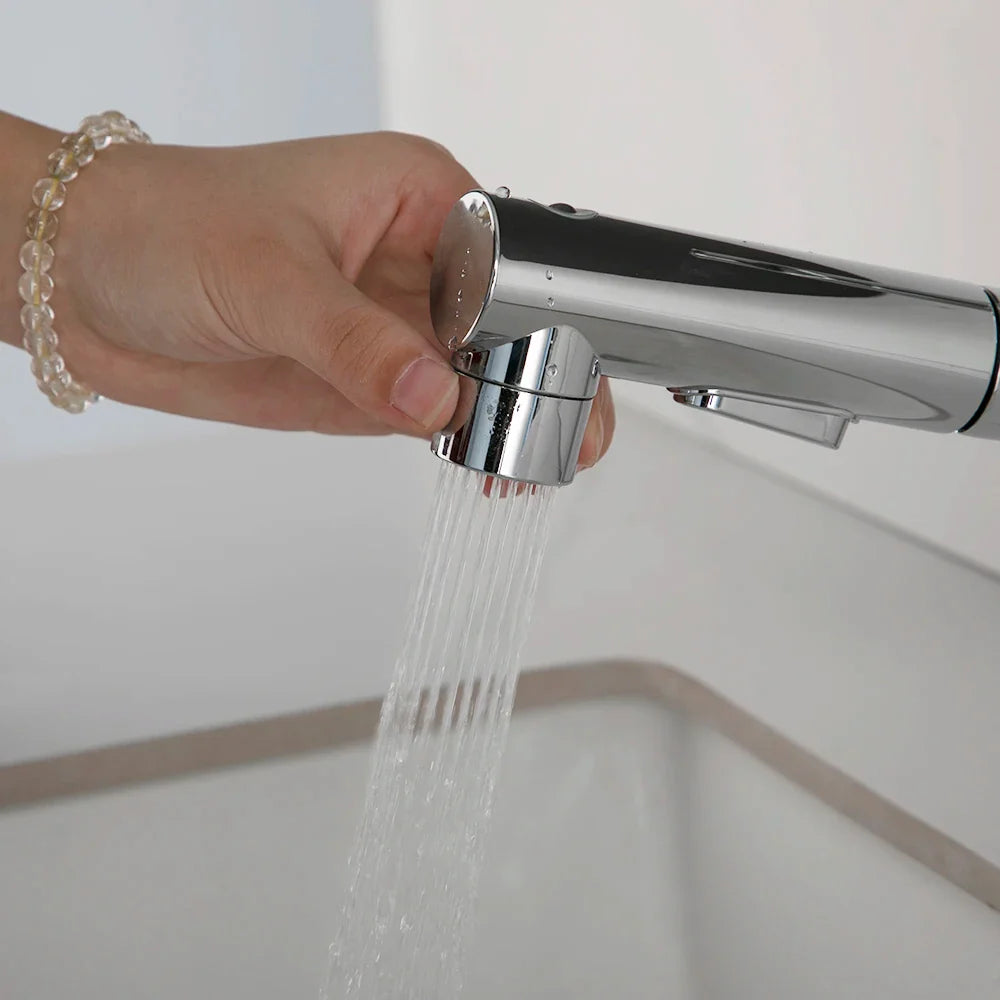 Robinet lavabo salle de bain deux jets - Argenté - Laiton