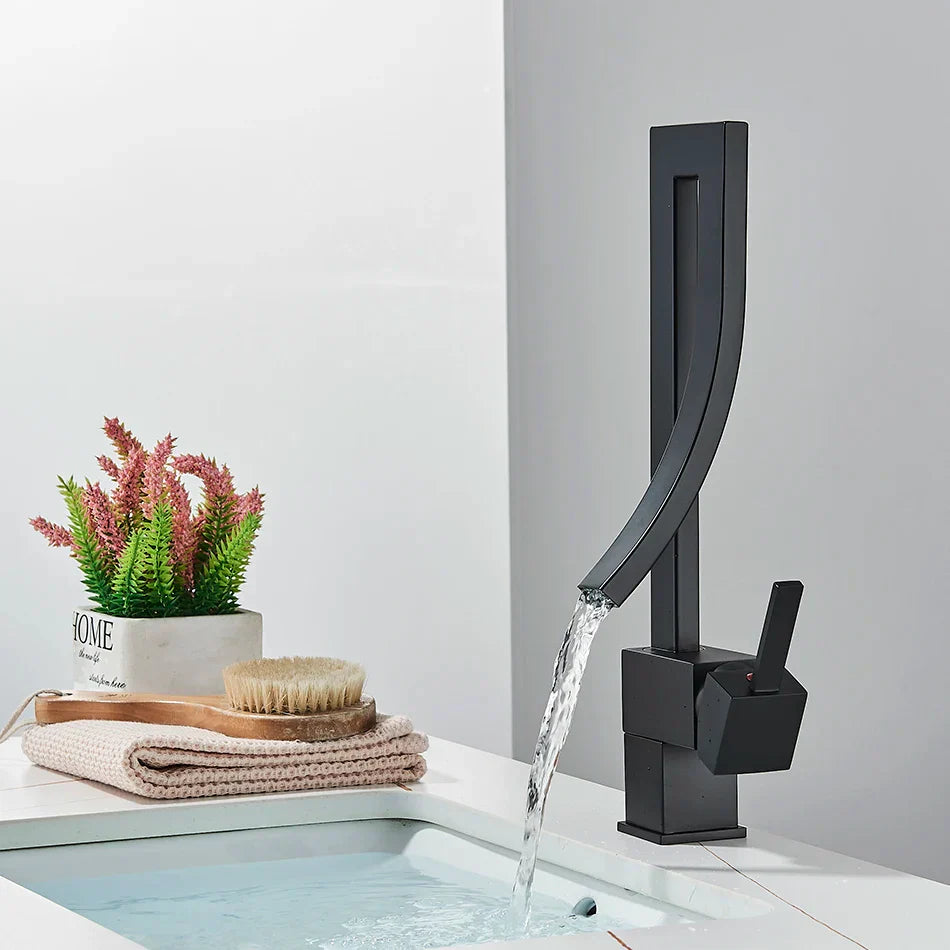 Robinet lavabo salle de bain haut design - Noir - Laiton