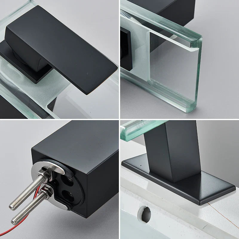 Robinet salle de bain lavabo cascade lumineuse - Noir - Laiton