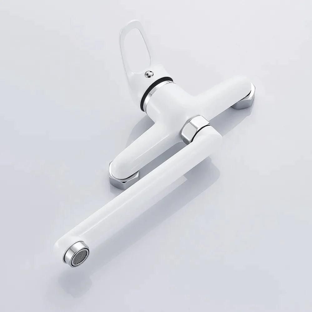 Robinet évier cuisine mitigeur encastrable mural - Blanc - Laiton