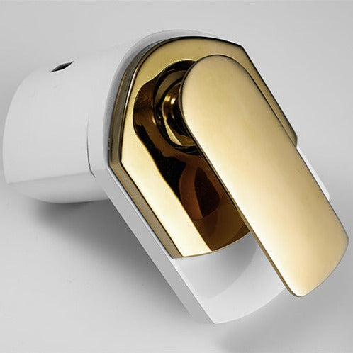 Robinet lavabo salle de bain large design cascade - Blanc / Doré