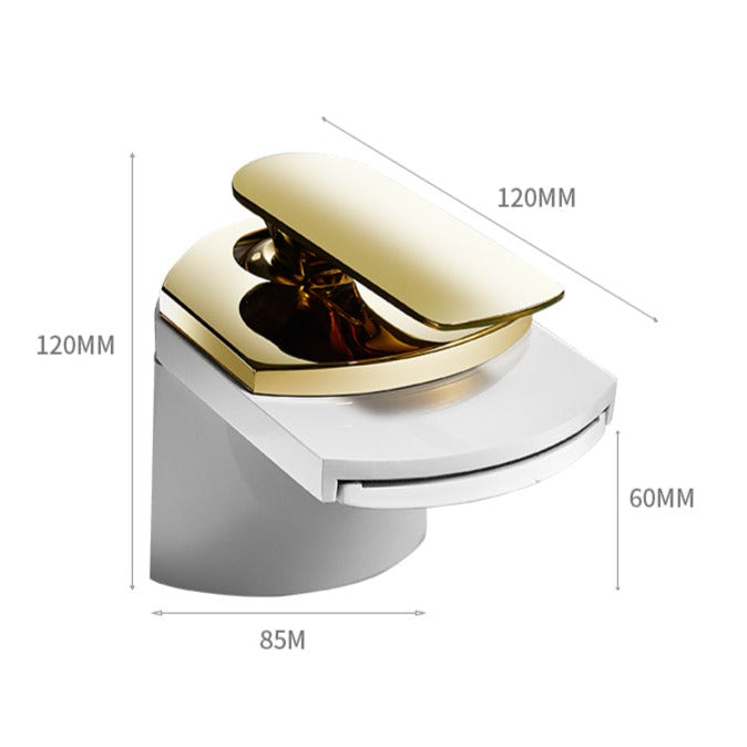 Robinet lavabo salle de bain large design cascade - Blanc / Doré