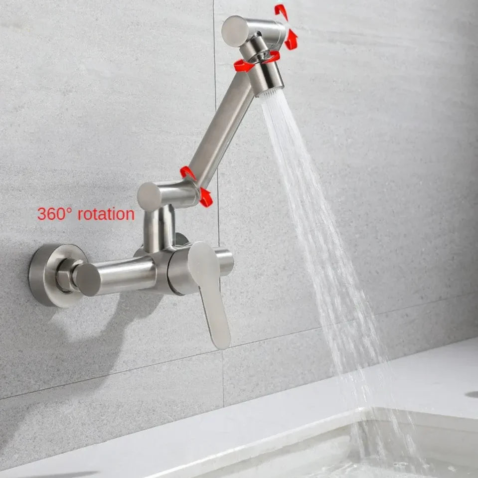 Robinet évier cuisine mural encastrable pivotant mitigeur - Argenté