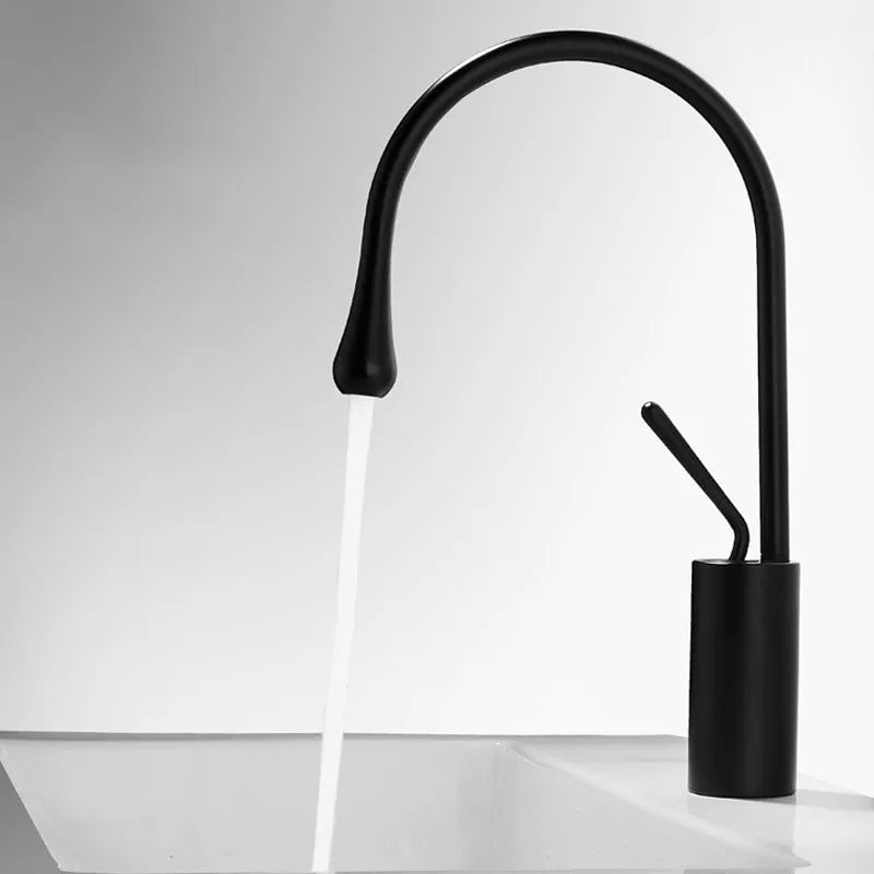 Robinet salle de bain lavabo design arrondi goutte - Noir - Laiton