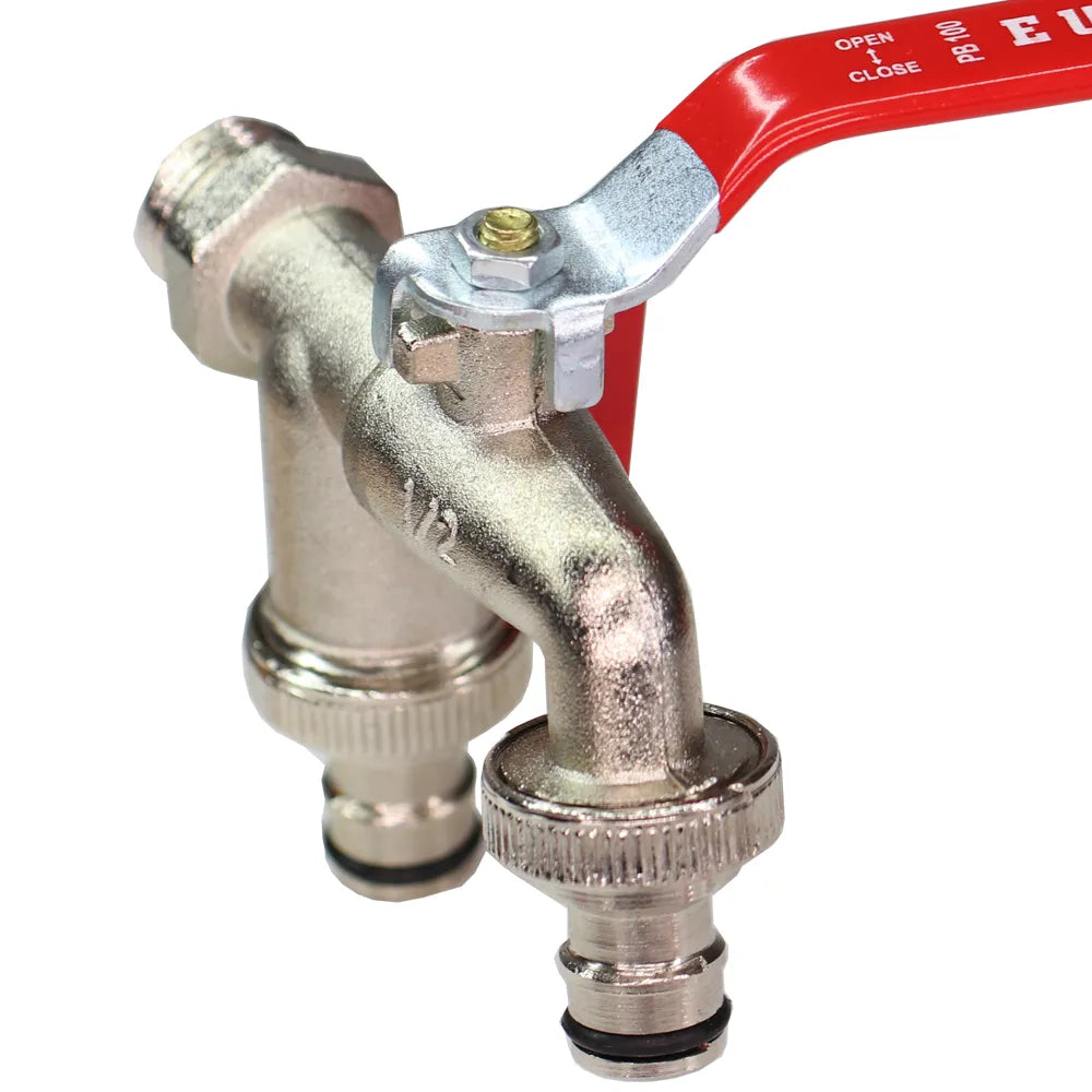 Robinet extérieur de jardin 2 sorties vanne rouge - Argenté