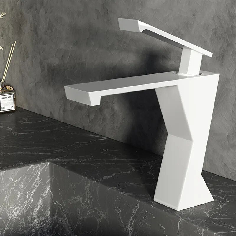 Robinet lavabo salle de bain design géométrique mitigeur - Blanc - Laiton