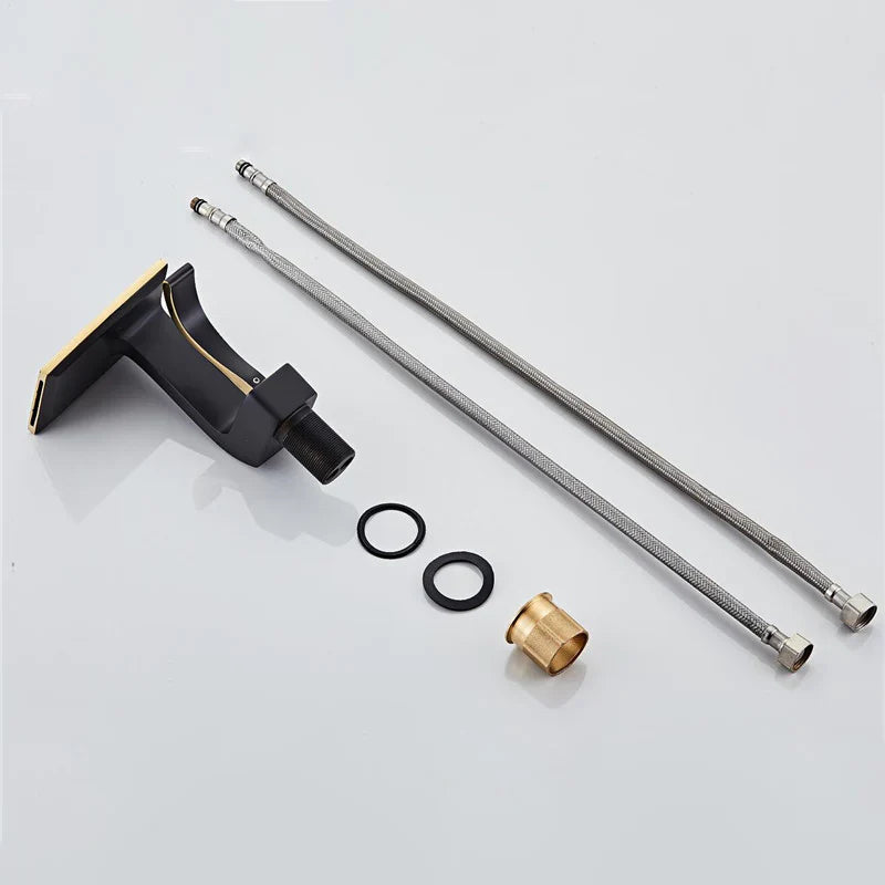 Robinet lavabo salle de bain plat géométrique mitigeur design - Noir - Laiton