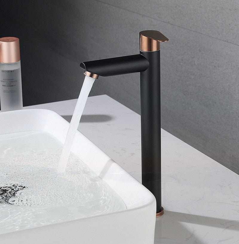 Robinet lavabo salle de bain mitigeur bicolore - Noir Doré rose