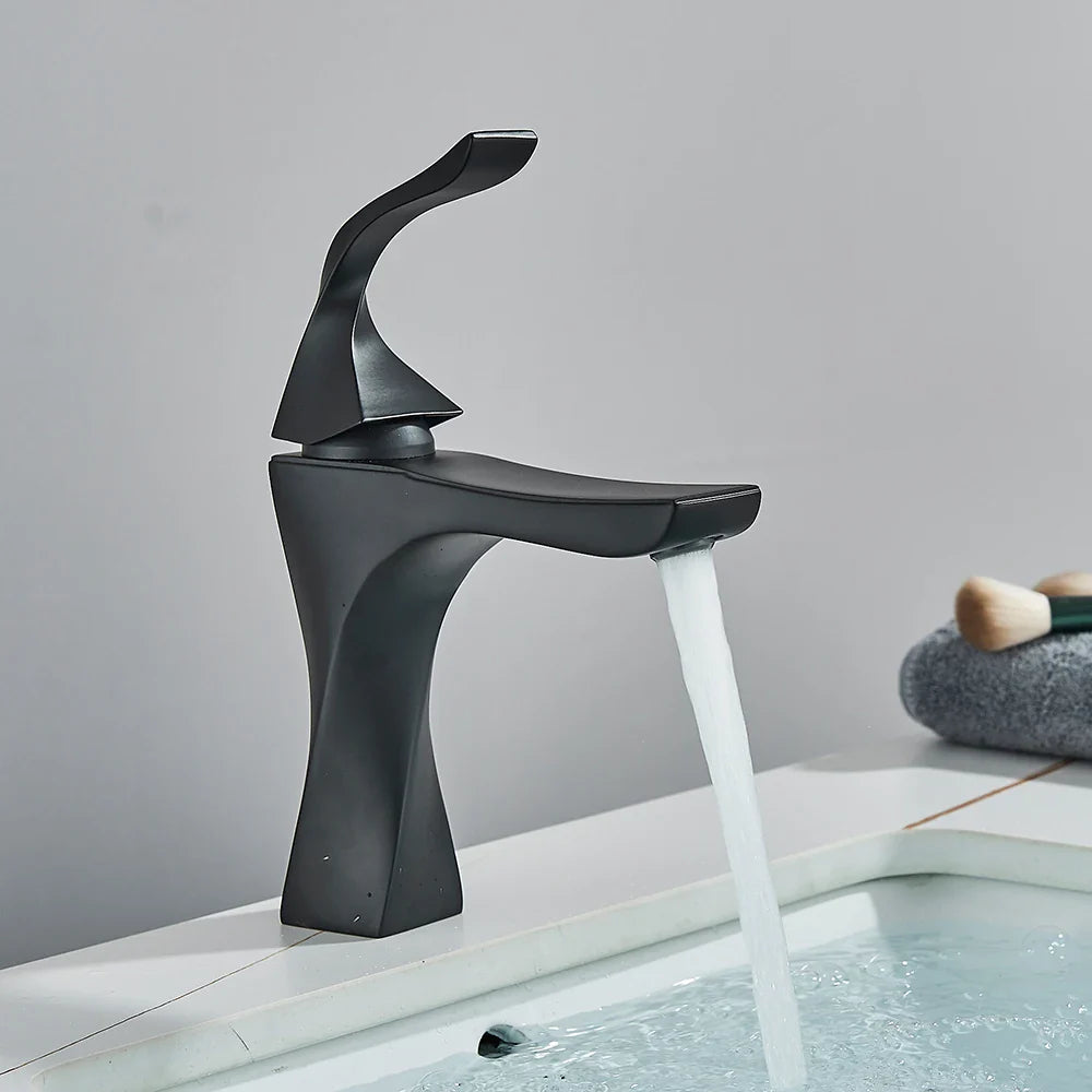 Robinet torsade mitigeur salle de bain lavabo - Noir - Laiton