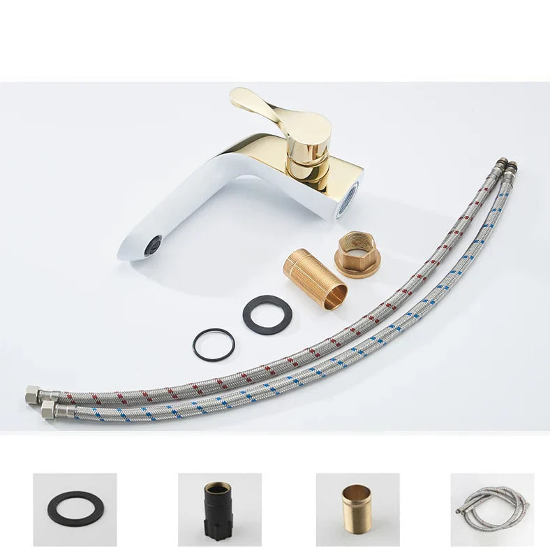 Robinet lavabo salle de bain moderne bicolore - Blanc Doré - Laiton