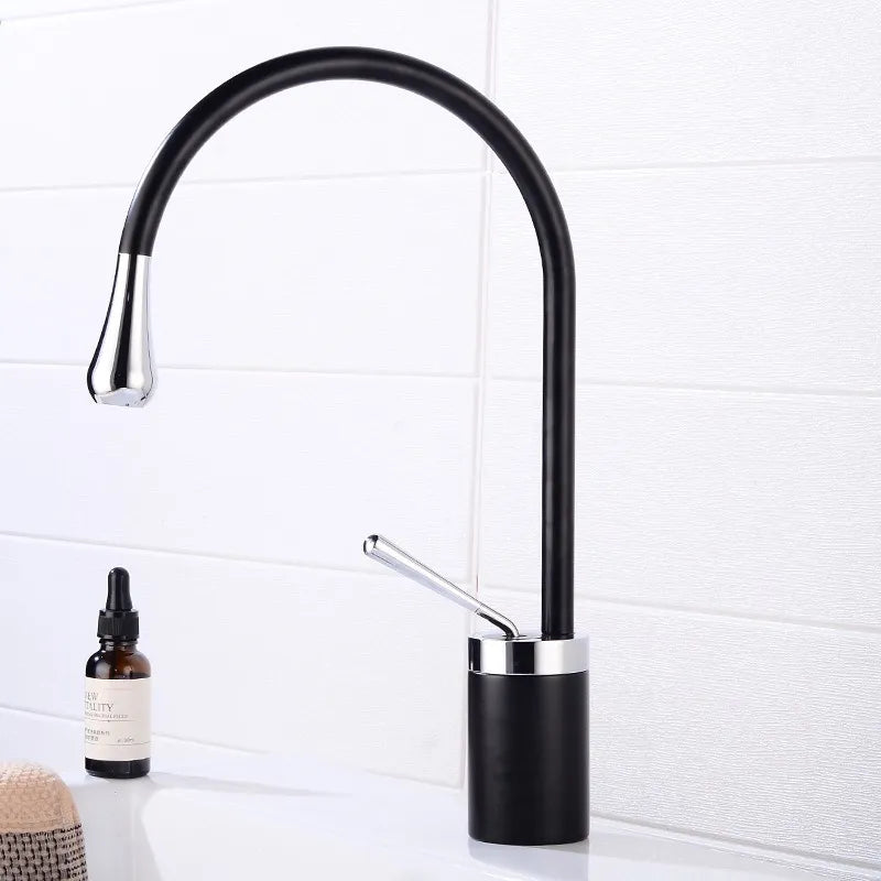 Robinet salle de bain lavabo design arrondi goutte - Noir - Laiton