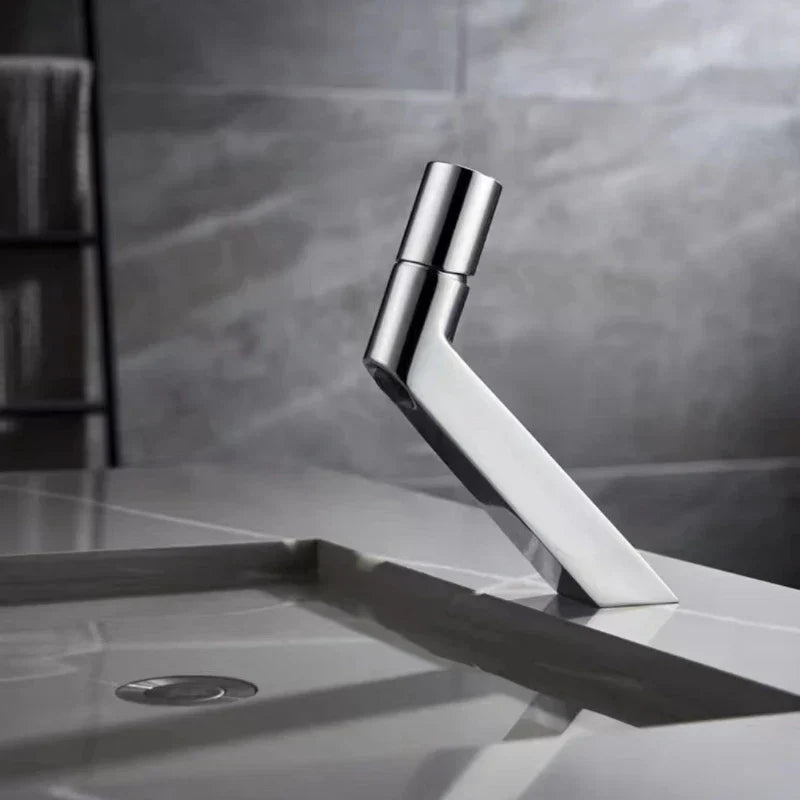 Robinet lavabo salle de bain mitigeur poignée ronde - Argenté - Laiton