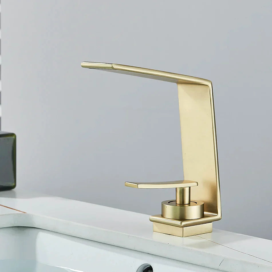 Robinet design lavabo salle de bain cascade - Doré - Laiton