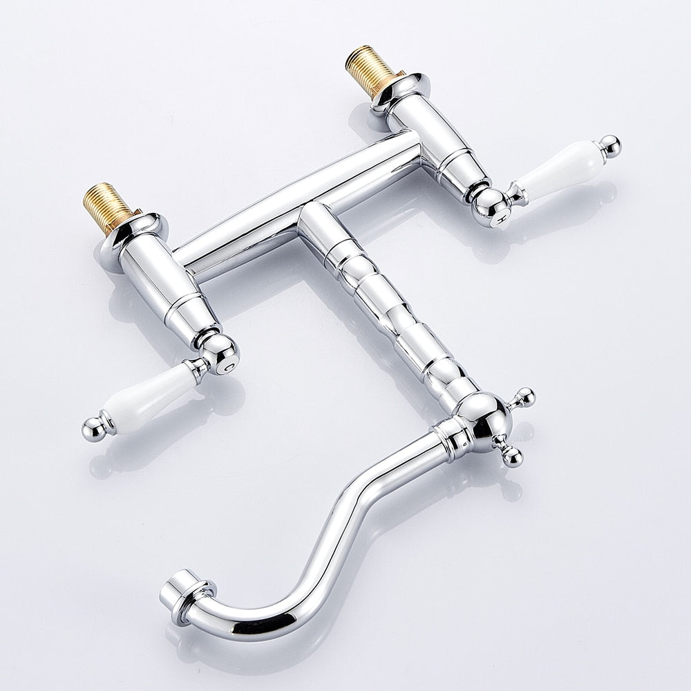 Robinet cuisine évier vintage poignées céramique rétro - Argenté - Laiton