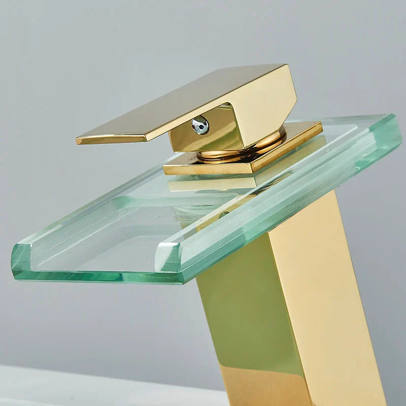 Robinet salle de bain lavabo cascade lumineuse - Doré - Laiton