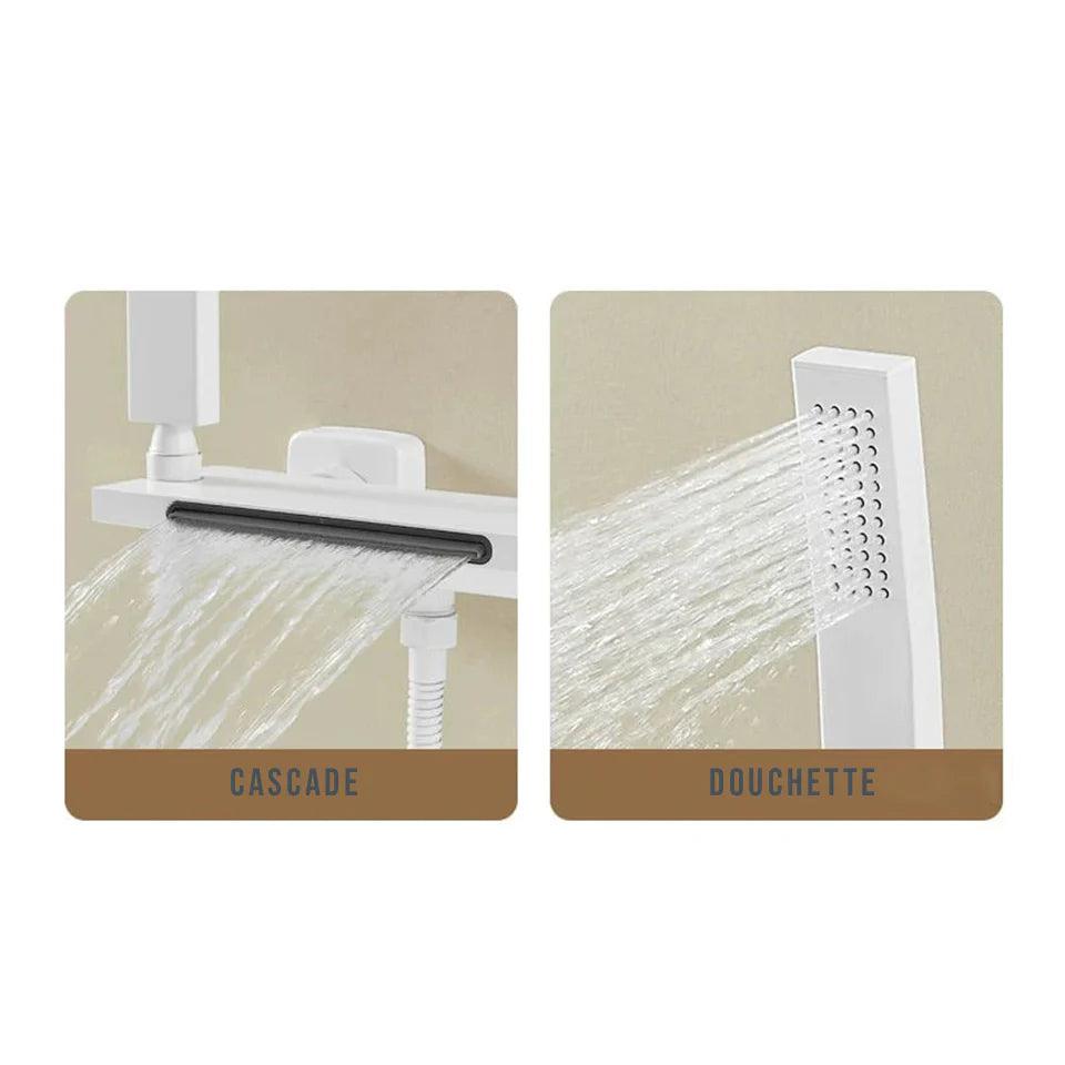 Robinet baignoire cascade douchette salle de bain - Blanc - Laiton