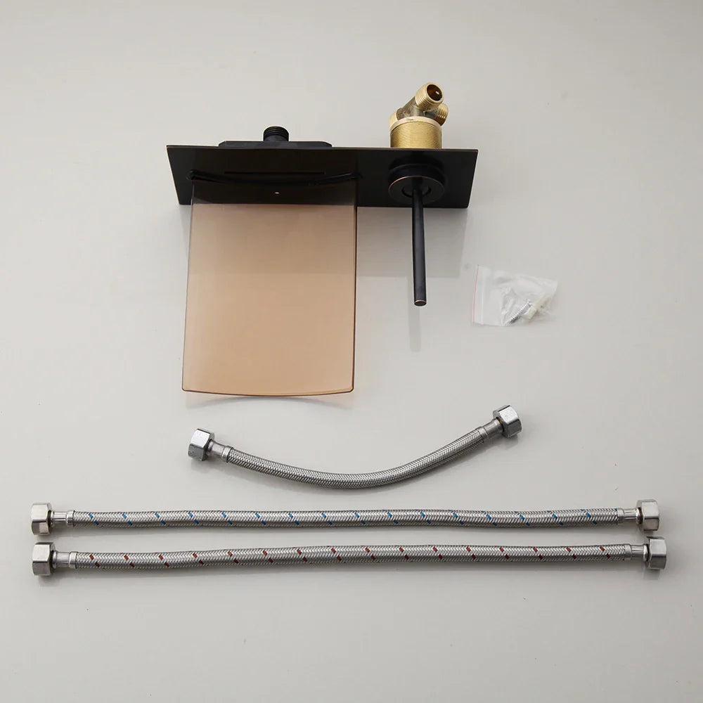 Robinet mural encastrable lavabo salle de bain fontaine - Noir - Laiton