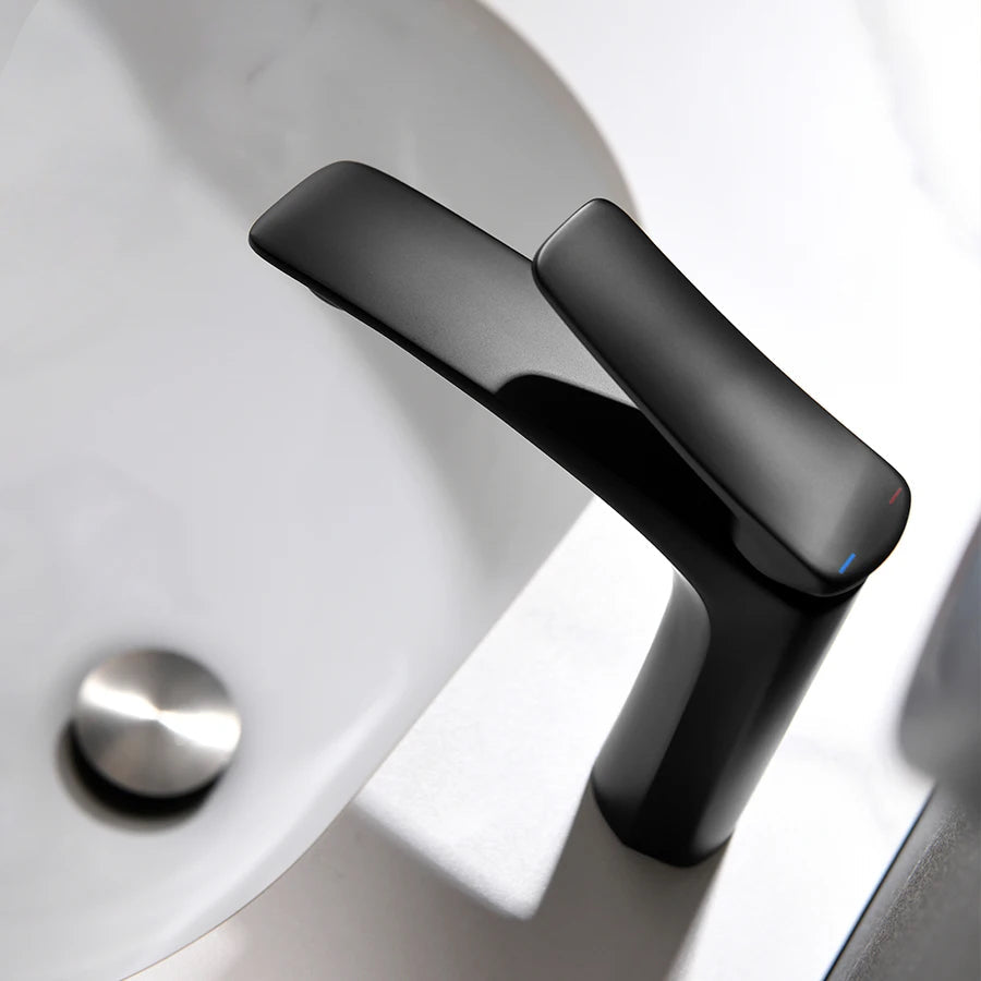 Robinet mitigeur minimaliste lavabo salle de bain - Noir - Laiton