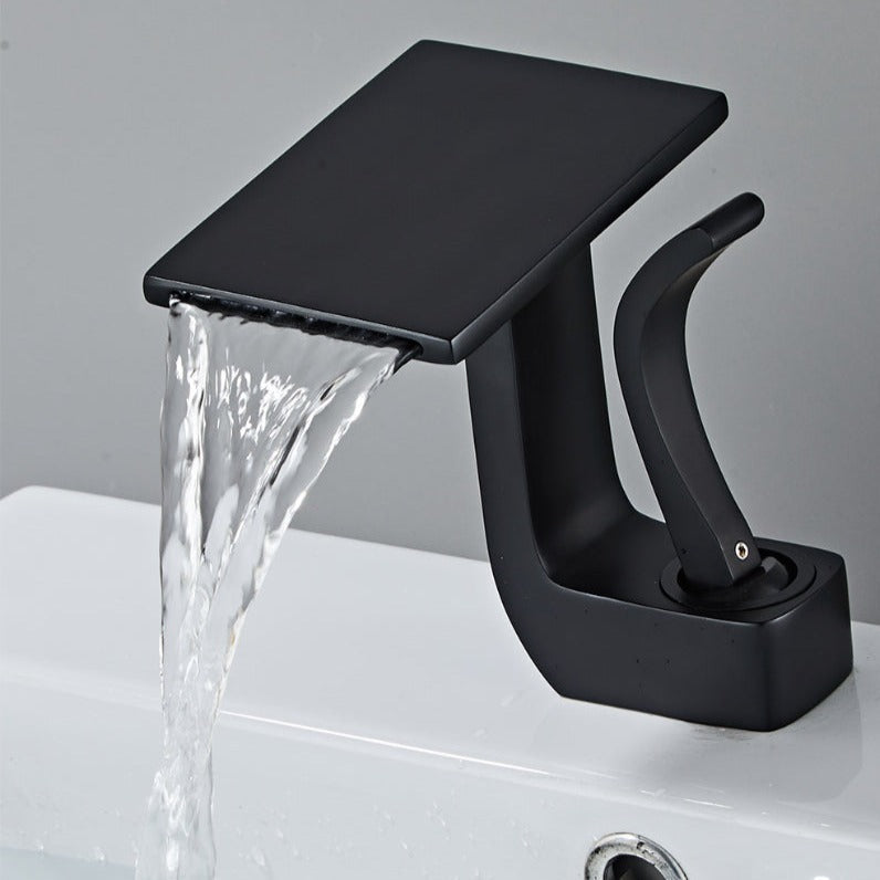 Robinet lavabo salle de bain plat géométrique mitigeur design - Noir - Laiton