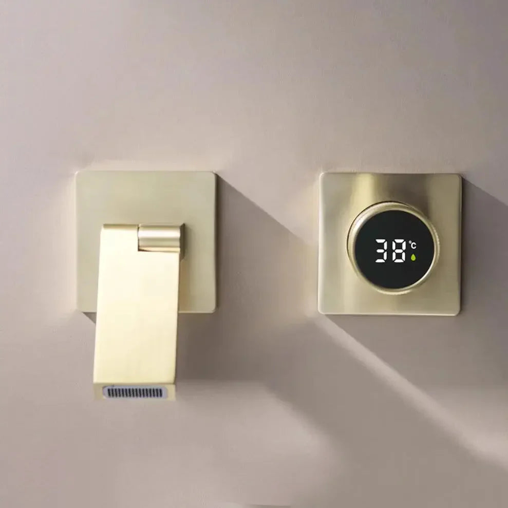 Robinet salle de bain lavabo mural encastrable pivotant - Doré - Laiton