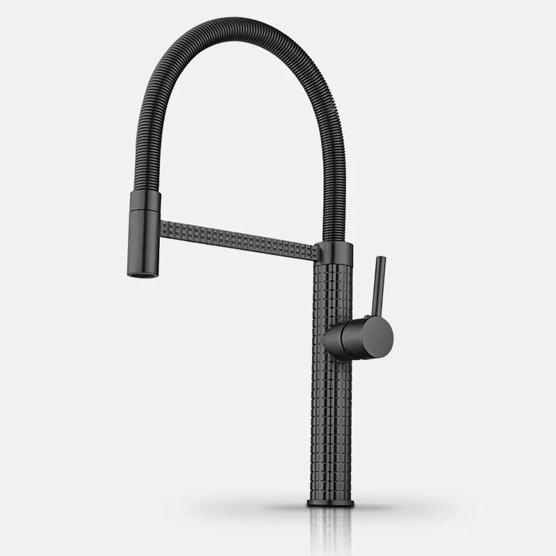 Robinet évier cuisine design texturé flexible - Noir - Laiton