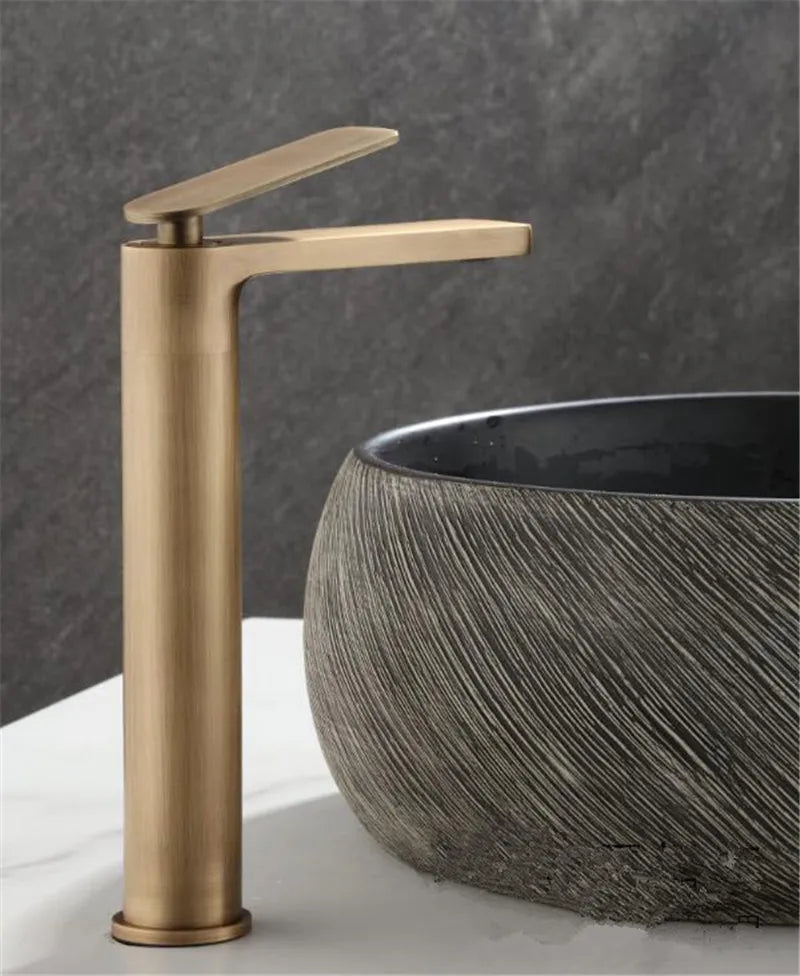 Robinet lavabo salle de bain haut minimaliste - Doré - Laiton