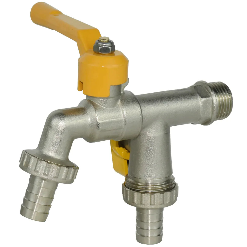 Robinet extérieur de jardin 2 sorties vanne jaune - Argenté - Laiton