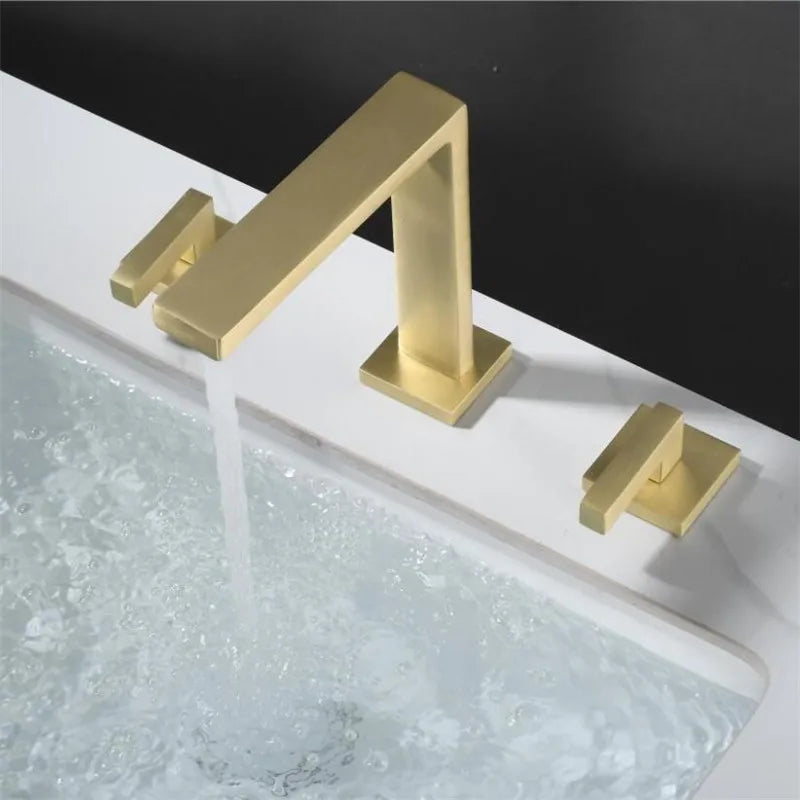 Robinet lavabo salle de bain poignées déportées - Doré - Laiton