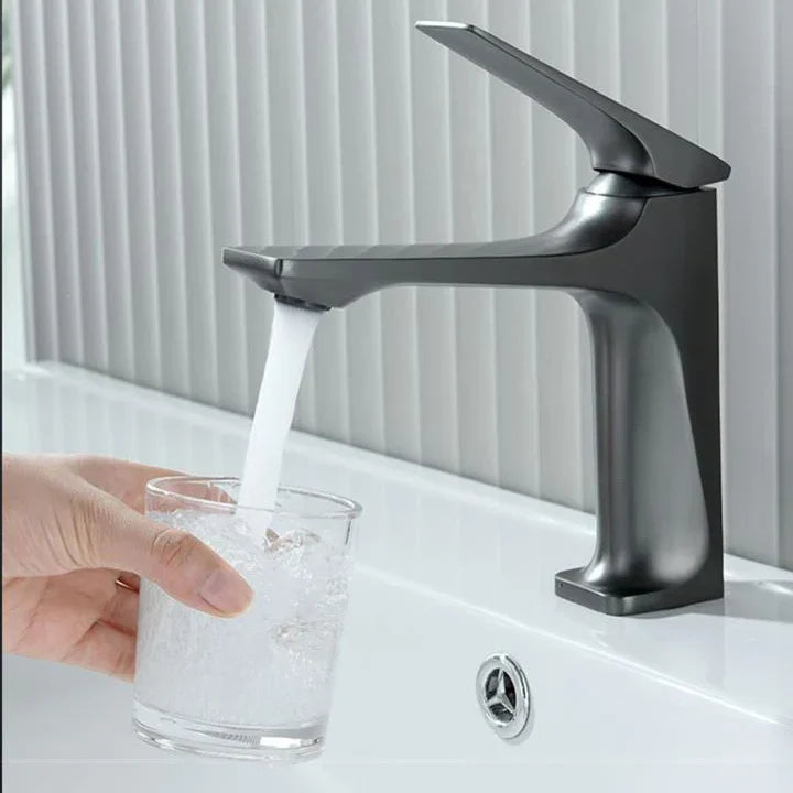 Robinet lavabo salle de bain design épuré - Argenté - Laiton