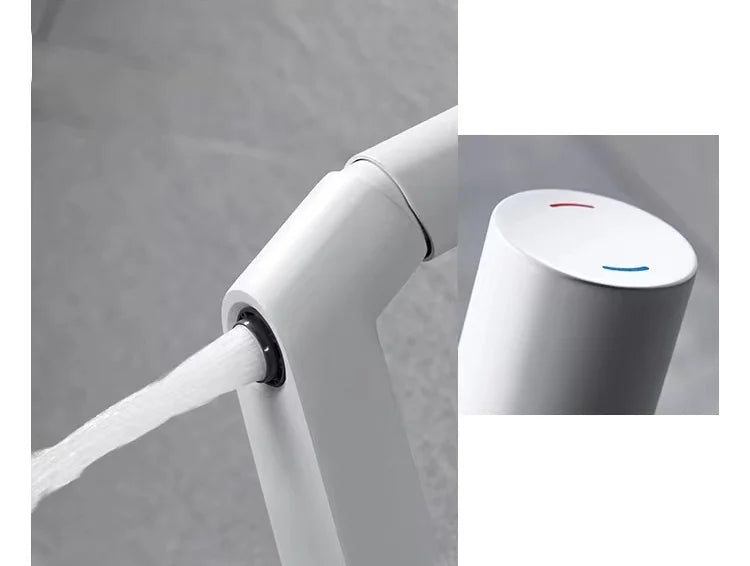 Robinet lavabo salle de bain mitigeur poignée ronde - Blanc - Laiton