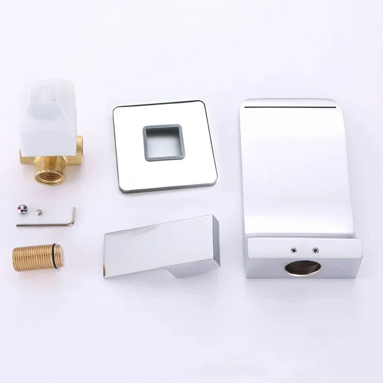 Robinet salle de bain lavabo encastrable mural cascade - Argenté - Laiton