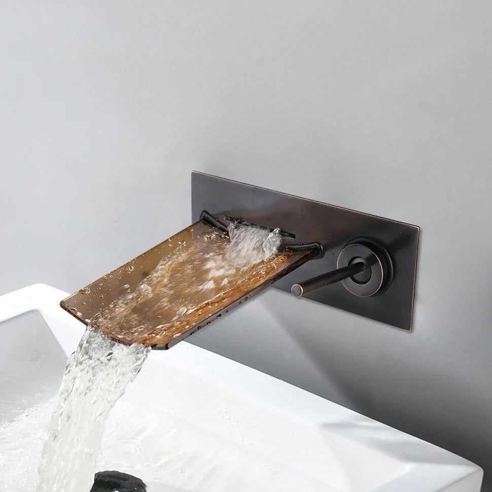 Robinet mural encastrable lavabo salle de bain fontaine - Noir - Laiton