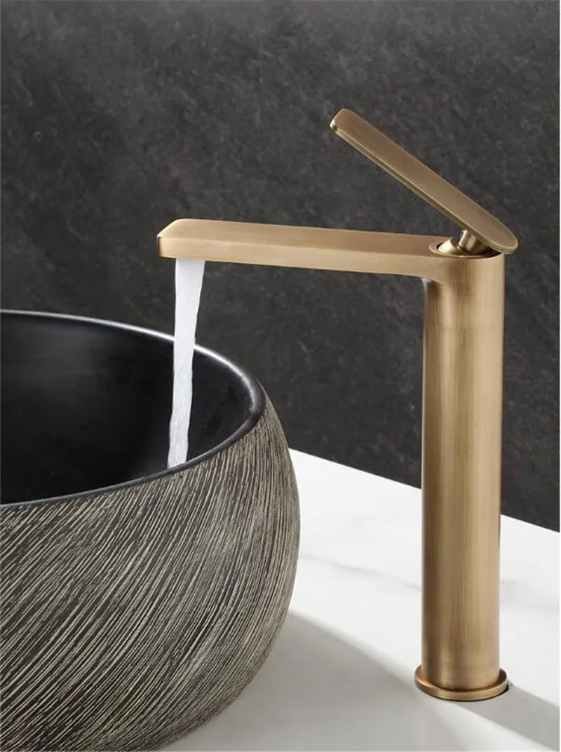 Robinet lavabo salle de bain haut minimaliste - Doré - Laiton