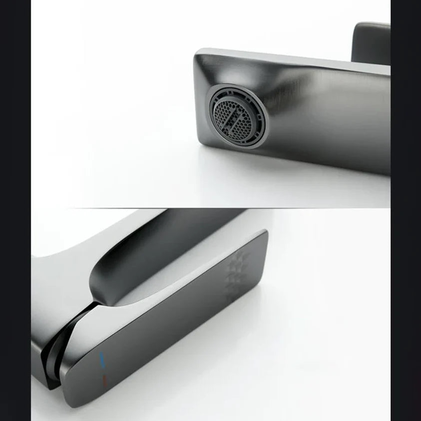 Robinet lavabo salle de bain design épuré - Noir - Laiton