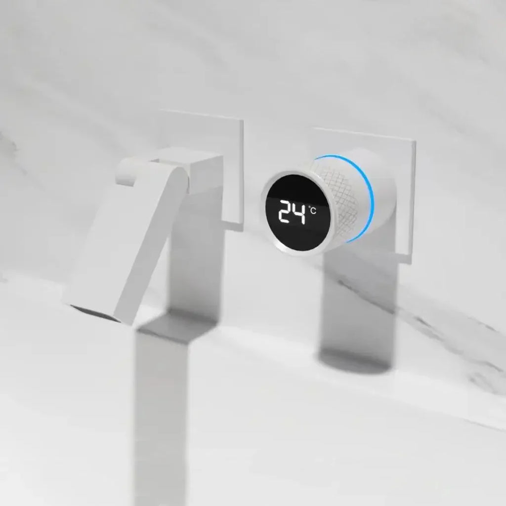 Robinet salle de bain lavabo mural encastrable pivotant - Blanc - Laiton